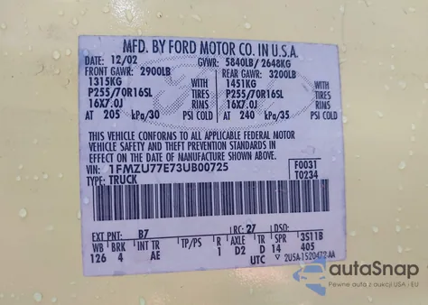 2003 Ford Explorer Sport Trac Xls/Xlt z USA, uszkodzony, nr VIN 1FMZU77E73UB00725